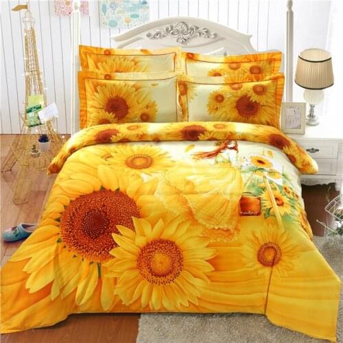 3D Sunflower 100% Cotton Art Golden painting 4pcs King home Bedding set Duvet Cover Set