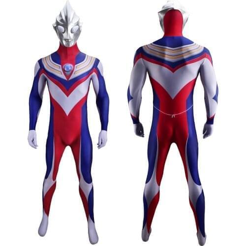 Movie Ultraman Tiga Costume Cosplay with Light Mask Fullboday Halloween Costume Superhero Jumpsuit for Male/Female//kids