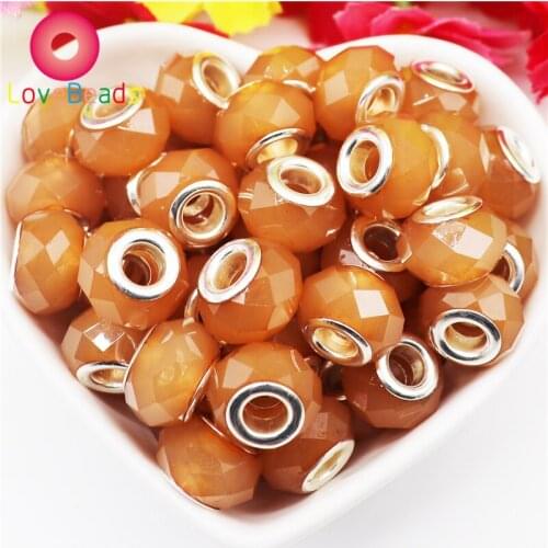 10Pcs New Gold Color Jelly Murano Charms Faceted Rondelle Large Hole Glass Spacer Beads Fit Pandora Bracelet Earrings Hair Beads