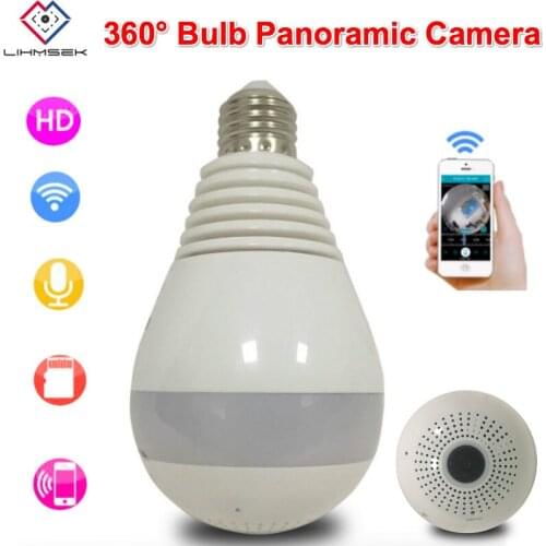 Lihmsek Home Security 1080P 2.0MP Bulb IP Panoramic Fisheye Camera 360 degree Mini Infrared Light Bulb lamp wifi Wireless IPC