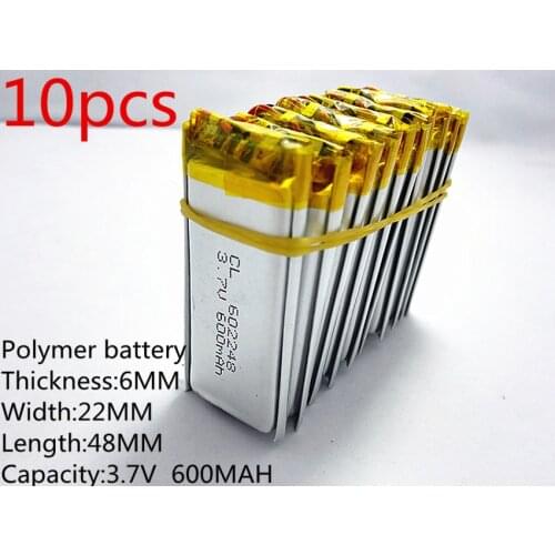 Wholesale 10pcs 600mAh Lithium Polymer Li-Po Rechargeable li ion Battery 602248 power For Mp3 GPS Vedio Game mobile phone