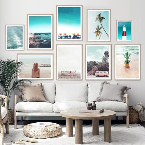 Sea Reef Palm Girl Chair Van Pineapple Wall Art Canvas Painting Nordic Posters And Prints Wall Pictures For Living Room Decor