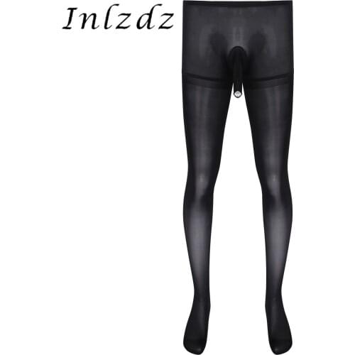 Mens Lingerie Elastic Waistband Stockings Tights Underwear Nightwear Sexy Sheer Bulge Pouch/Crotchless Stretchy Pantyhose