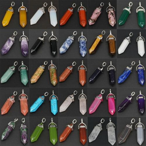 Natural Quartz Crystal Stone Healing Energy Hexagonal Prism Geometry Gem DIY Pendant Necklace Pendant Charms for Jewelry Making