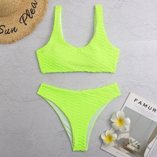Sexy High Waist Bikini Women Neon Green High Cut Push Up Padded Two Piece Swimsuit Summer Bathers Bathing Suit Swimwear Biquini