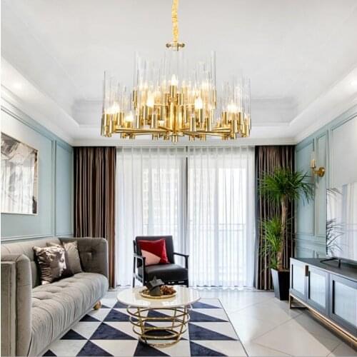 Postmodern minimalist chandelier living room dining room neoclassical creative light luxury glass villa model room long strip