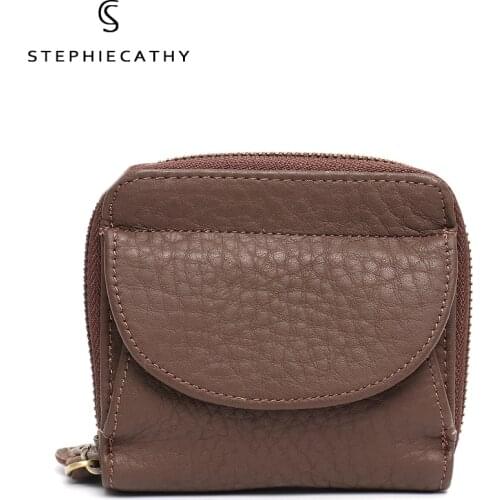 SC Vintage Genuine Leather Coin Purses For Women Solid Color Flap Pocket Card Holders Female Natural Cowhide Daily Short Wallets