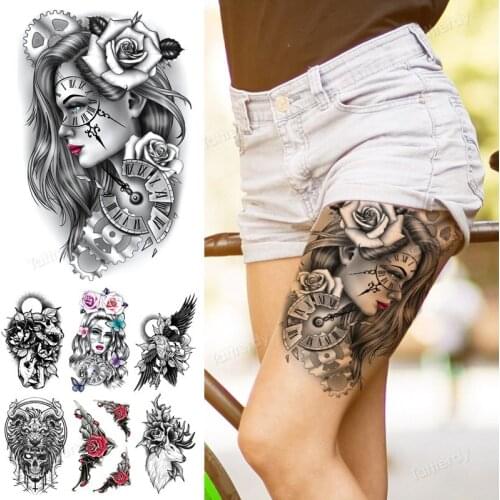 Fake tattoo leg thigh arm sleeve big temporary tatoo for women body art sexy waterproof tattoos rose 3D black tatoo sticker