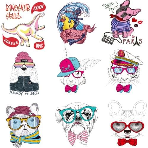 Iron on Transfer Patches for Clothes thermo-stickers for children Diy cute Animal Pvc Patch Stripes Thermotransfer for Clothes C