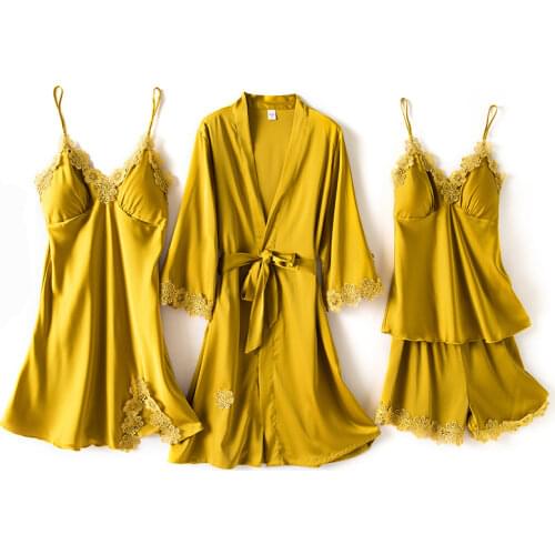 Sleep Tops 4 Robe Sets Underwear Women Pijamas Sexy Lingerie lenceria Sexi Para Mujer Dormir Four Pieces Sleepwear Womens