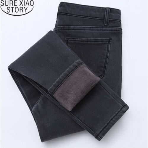2021 Winter Jeans Women Velvet Thicken softener Denim Pants High Waist Warm Trousers Female Jeans Woman Pants Plus Size 7863 50