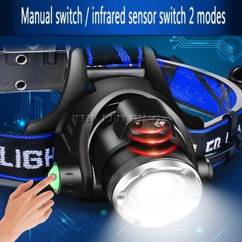 12000Lumens Headlight LED headlamp T6/L2/V6 Zoomable LED Lamp Rechargeable LED Head Light+2x18650 Battery+AC/Car Charger