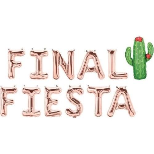 16 Inch Rose Gold FINAL FIESTA With Cactus Letter Foil Balloons Fiesta Birthday Party Balloons Final Fiesta Mylar Foil Balloon