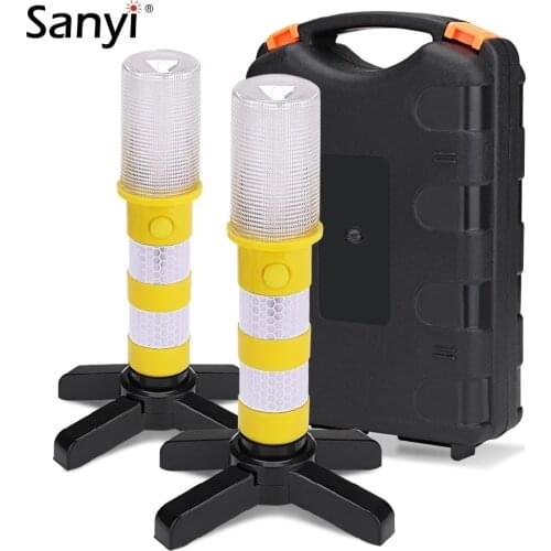 2PC LED Traffic Light Magnetic Flashlight Emergency Baton Car Warning Light Road Security Flashing Strobe Lamp With Storage Case