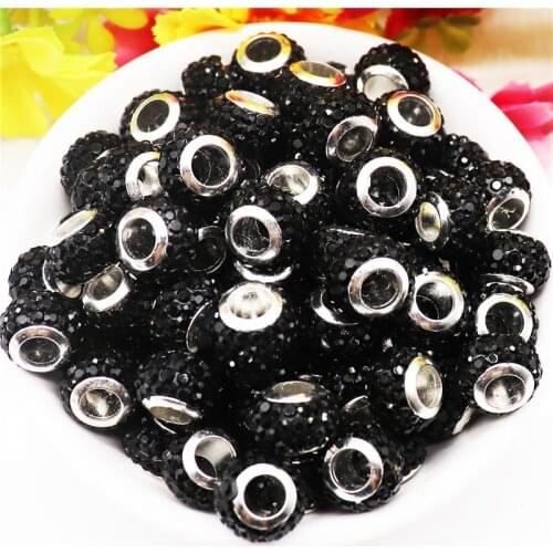 20Pcs/Lot Wholesale Black Rhinestone Beads Large Hole Beads Spacer Fit Snake Chain Pandora Bracelet Bangle Necklace DIY Jewelry