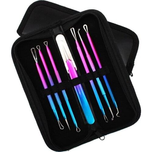 7 In 1 Nose Blackhead Needle Acne Remover Loop Pimple Cleaning Tool Whitehead Skin Pore Cleaner Black Dot Removal Bar With Case