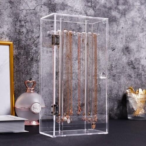 Acrylic 24 Hooks Rotation Necklace Display Stand Pendant Display Organizer Holder Dust-Proof Jewelry Display Box WF1017