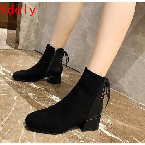 Back Cross-Tied Ankle Boots Women Lace-Up&Zipper Botas Snow Winter Nubuck Leather Booties Cold-Proof Patchwork Chelsea Bottes