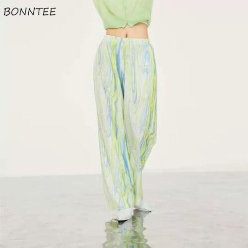 Casual Pants Women Summer Wide Leg Trousers Full Length Ulzzang Streetwear Daily Tie Dye Feminino High Waist Popular Fashion Ins