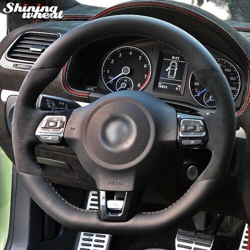 Black Leather Car Steering Wheel Cover for Volkswagen Golf 6 GTI MK6 VW Passat CC R-Line Polo GTI Scirocco