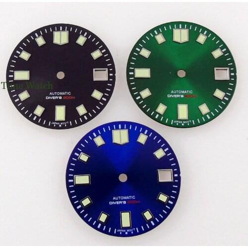 29mm Super Green Lume Watch Dial Fit For NH35/NH35A Automatic Movement Date Window Black/Blue/Gray Color Sunburst Watch Face