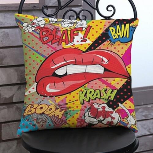 POP Cultural Art Dots Red Lips French Fries Hot Dog Print Decorative Car Seat Cushion Pillow Covers Fashion Chair Pillow Cases