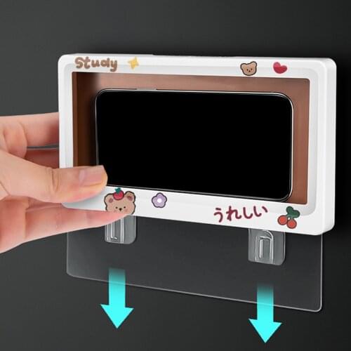 Wall Mounted Phone Holder Mobile Cellphone Shelf Holder Waterproof Punch Free for Glass Phone Holder