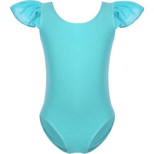 Kids Ruffle Sleeve Solid Color Sports Gymnastics Leotards for Girls Ballet Dancewear Children Stage Performance Dance Costume