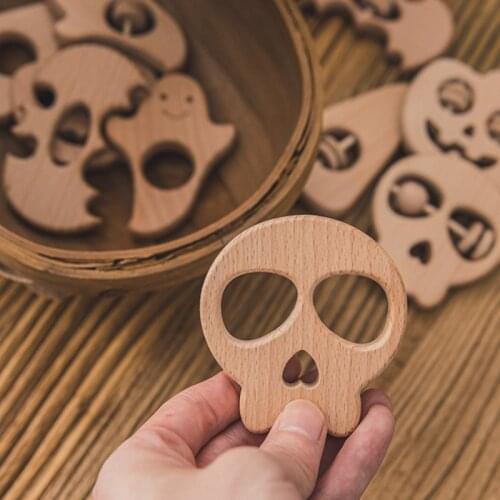 Baby Christmas Gift Cartoon Teether Bat Ghost Pumpkin Skull Triangle Wooden Teether Alleviate Childrens Toothache Toy