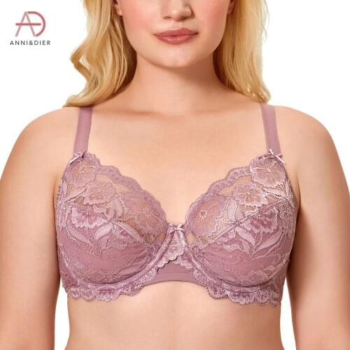 Womens Full Coverage Non-Foam Floral Embroidery Lace Bra Minimizer Plus Size Underwired Full Figure Underwear B-J Cup