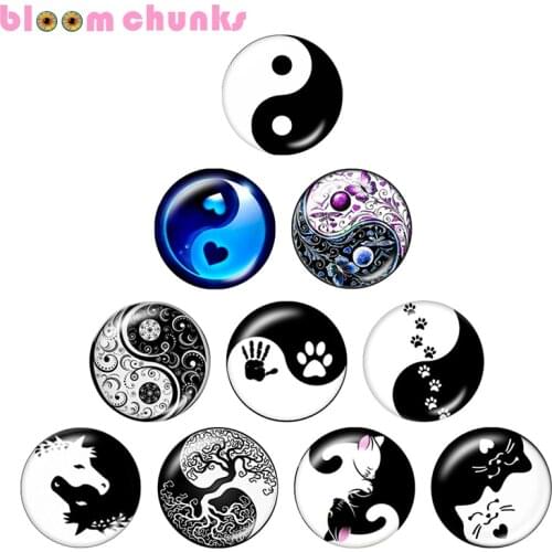 Yin and yang love 10pcs mixed 12mm/18mm/20mm/25mm Round photo glass cabochon demo flat back Making findings S4101