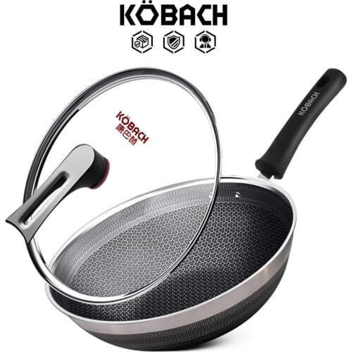 KBH 32cm nonstick wok 316L stainless steel honeycomb nonstick wok kitchen cookware nonstick bottom double-sided texture wok