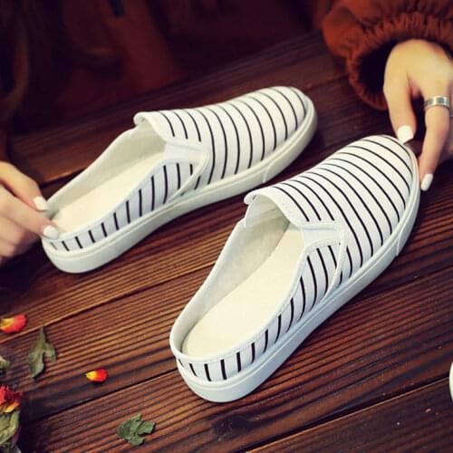 Summer canvas semi-toe small white shoes female breathable lazy people without heeled sandals student cloth shoes girl