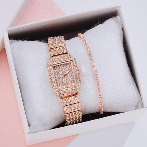 Fashion Rhinestone Watch For Women Luxury Brand Ladies Gold Square Set Watch Minimalist Analog Quartz Movt Unique Female Watch
