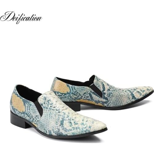 Deification Handmade Genuine Leather Wedding Mens Shoes Hot Italian Snackskin Casual Office Brogues Oxfords Formal Shoes for Man