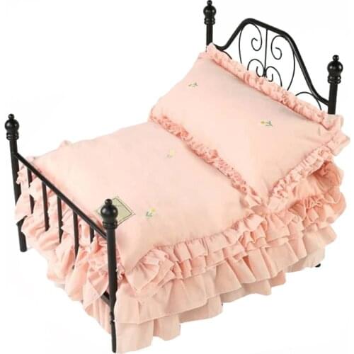 Soft Dog Cat Bed House Pet Supplies European style Iron Bed Waterproof Solid Removable Cover Suede for Puppy Pet Couch Sofa