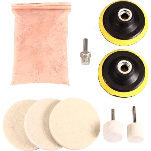 Car Glass Oolishing Kit Glass Scratch Removal Cleaning Agent 226g Cerium Oxide + 2x 3'' Polishing Pad + 2x Wool Polishing Wheel