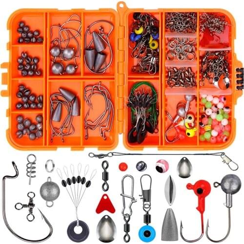 257pcs Texas Fishing Kit Including Crank Hook Fishing Beads Sinker Weights Snaps Rolling Swivel Connector Bass Perch Sea Rock