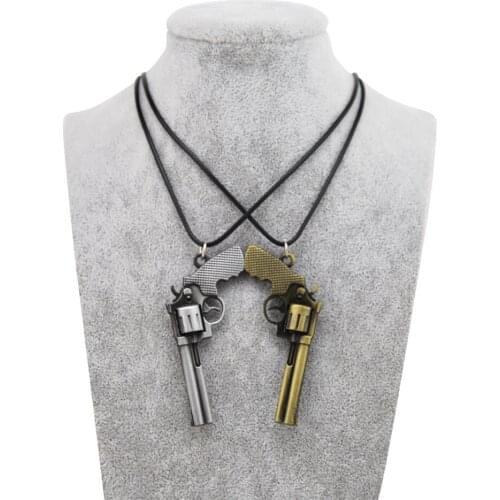 Novelty New Counter Strike Leather Chain Mens Revolver Choker Necklace Men Vintage Gold CS GO Gun Necklace Male Souvenir Gift