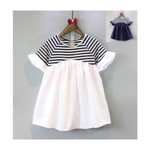 Girls wear 2019 summer new cute princess doll dress striped college style short sleeve splice dress