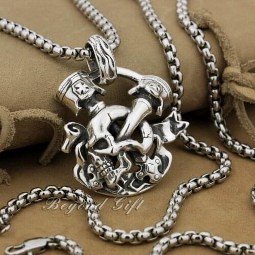Huge Heavy 925 Sterling Silver Unique Skull Cross Mens Biker Pendant 9P008 (Necklace 24inch)