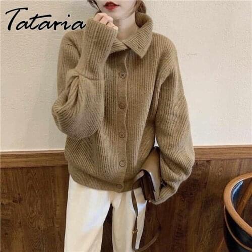 Autumn Winter Solid Knitted Cardigan for Women 2021 Button Up Sweater Vintage Turtleneck Long Sleeve Coats Bolero Female Tops
