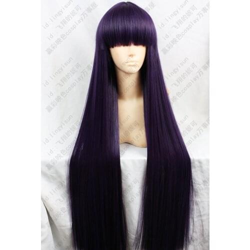 Anime Sailor Moon Rei Hino Cosplay Wigs 100CM Long Straight Purple Black Heat Resistant Synthetic Hair Wig + Wig Cap