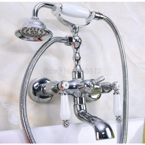 Polished Chrome Wall Mounted Bathtub Faucets Bathroom Basin Mixer Tap With Hand Shower Head Bath & Shower Faucet tna203