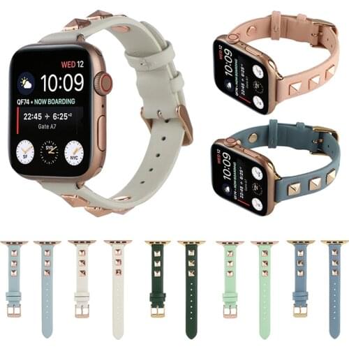 Rivets Leather Strap for Apple Watch Band 7 6 5 4 40mm 44mm Loop Correa Bracelet iWatch Series 6 SE 3 38mm 42mm Slim Belt Bands