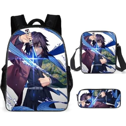 Cartoon anime backpack campus school bag student backpack comfortable and lightweight childrens backpack 3-piece backpack