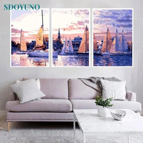 SDOYUNO 3Pcs 40x50cm Painting By Numbers For Adult Landscape DIY Frameless Paint By Numbers On Canvas Handpainted Wall Art