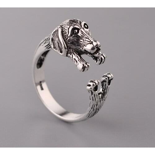 Seanlov Dachshund Dog Rings For Women Girls Pet Lover Gift OPen Rings Jewelry Antique Silver Puppy Animal Party Engagement Rings