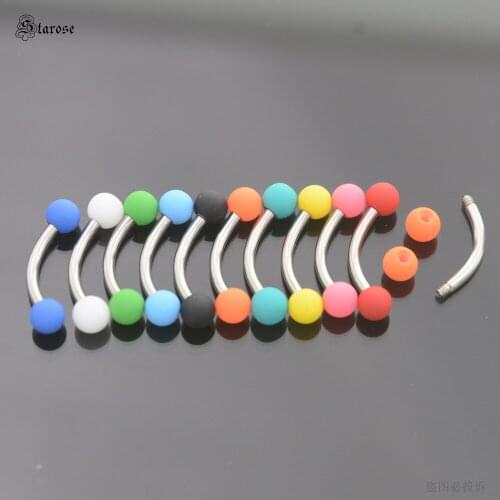 Starose 5Pcs 1.2x8mm Bar Rubber Painting Eyebrow Piercing Labret Ring White Acrylic Balls Stainless Steel Helix Stud Ear Jewelry
