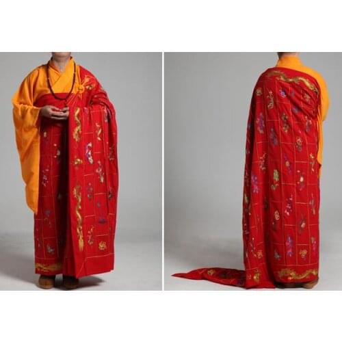 UnisexRed pied/Dragon cassock/embroidery robeThousand blouse clothing buddhist abbot monksuniforms shaolinmartial arts suits